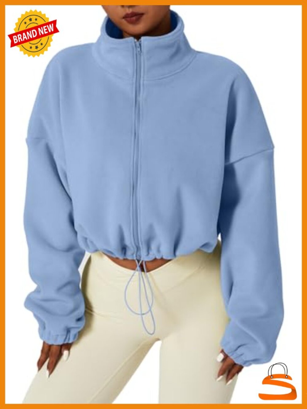 Full Zip Fleece Crop Jacket Sherpa Lined Long Sleeve Winter Coat